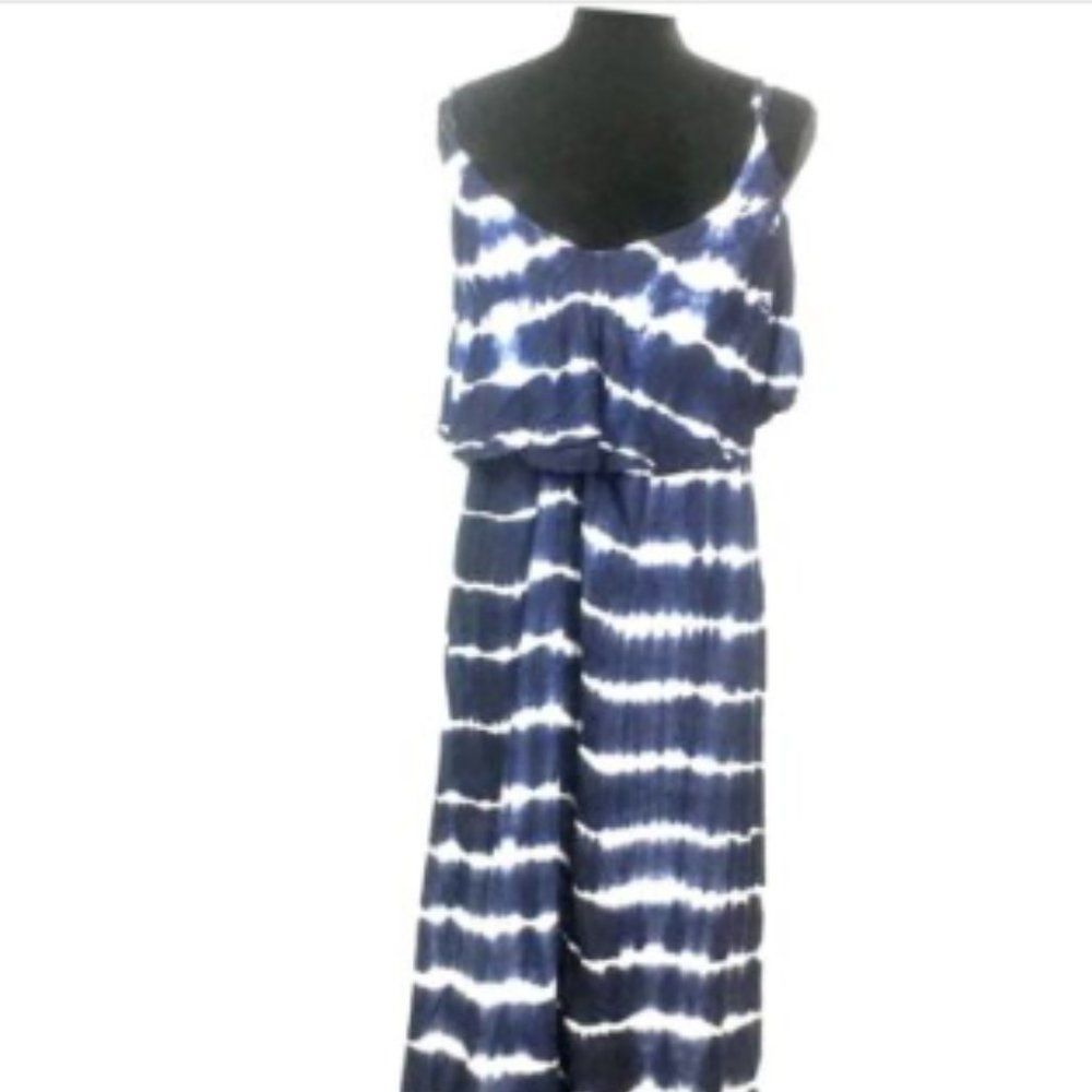 Japna Tye Dye Blue White Maxi Dress Spaghetti Straps Size XS
